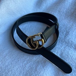 Gucci Belt, black leather, gold double G buckle